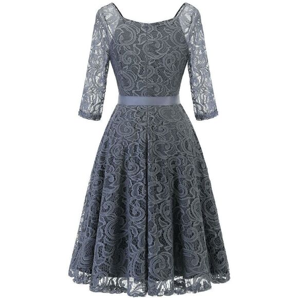 Elegant Romantic Retro Vintage Swing Lace Bridesmaid Prom Dress with Belt S NEW - Picture 4 of 16